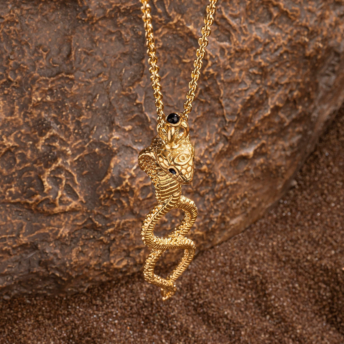 Karma and Luck  Necklaces - Mens  -  Empowering Protection - Cobra Infinity Onyx Pendant Necklace