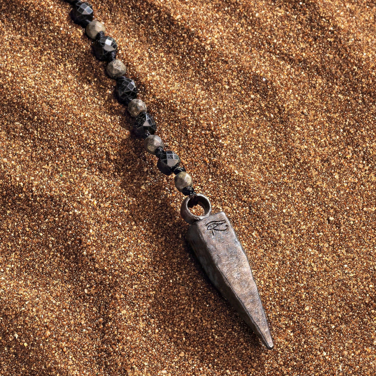 Karma and Luck  Necklaces - Mens  -  Flow of Faith - Pyrite Onyx Pointer Charm Necklace