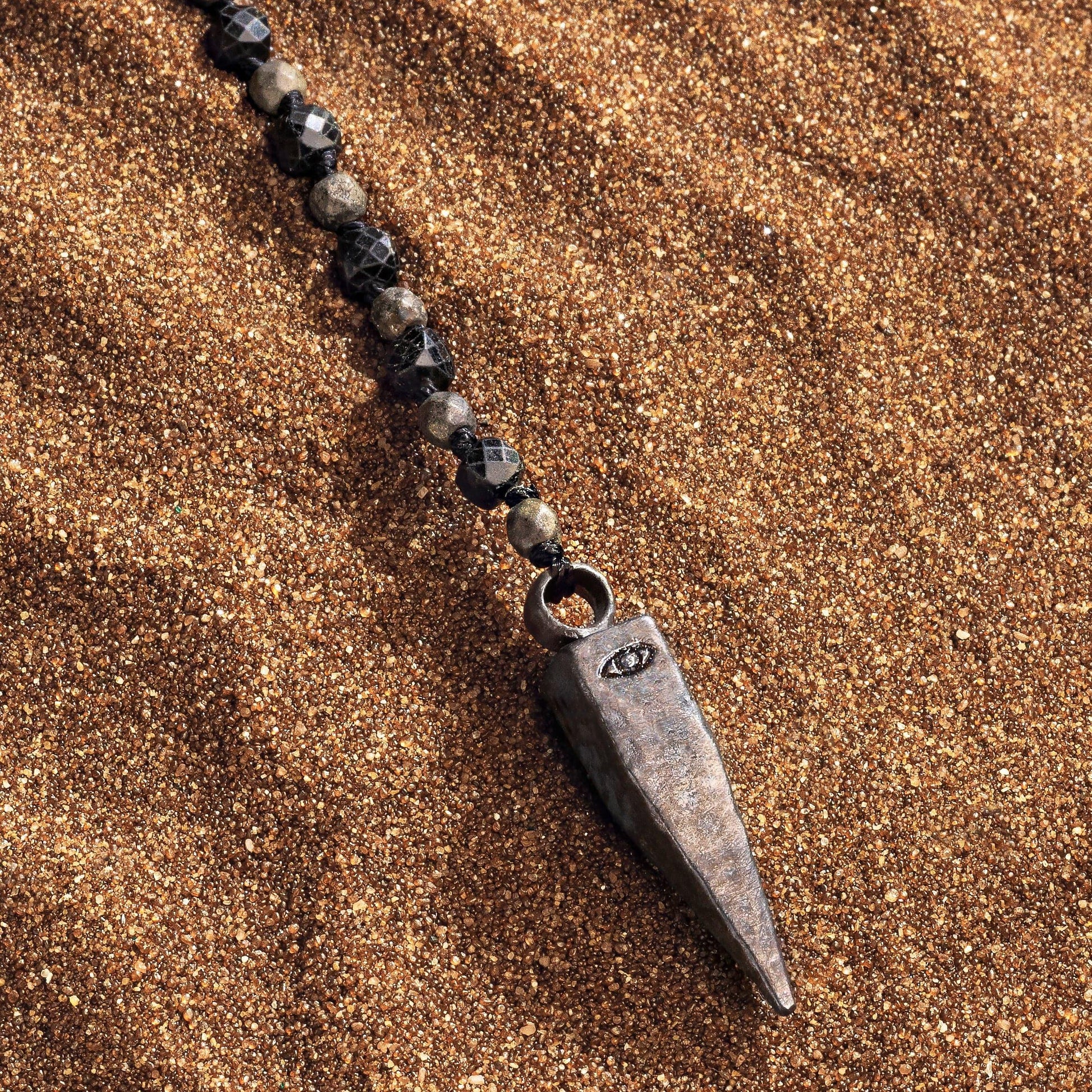 Karma and Luck  Necklaces - Mens  -  Flow of Faith - Pyrite Onyx Pointer Charm Necklace