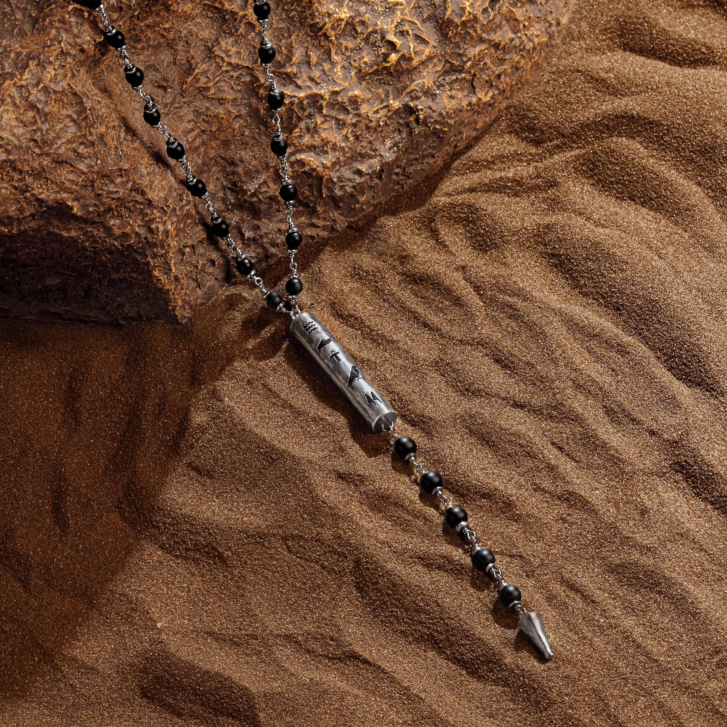 Ancient Spirit - Matte Onyx Hieroglyphs Pendant Necklace
