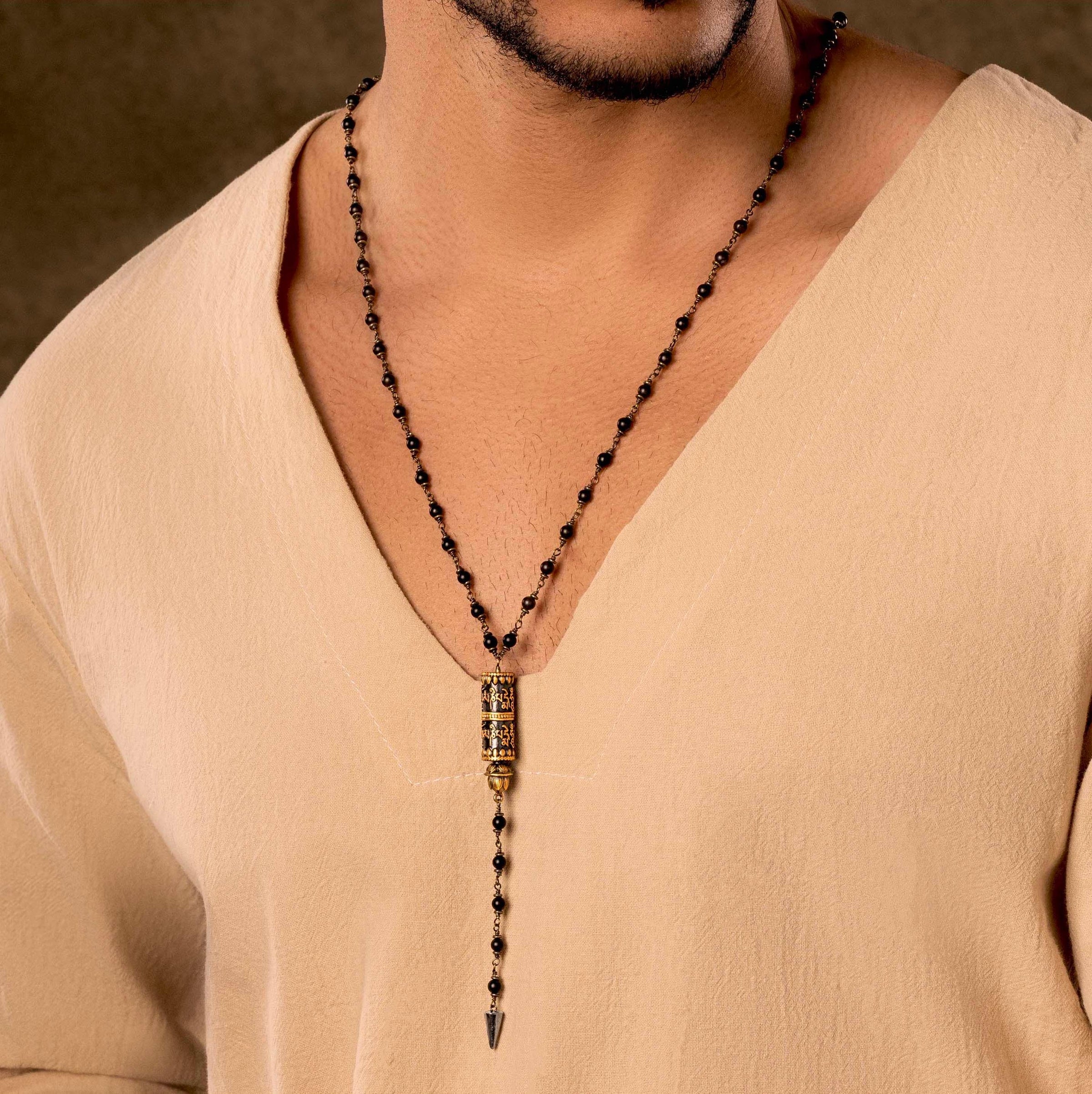 Divine Master - Lotus Mantra Onyx Pendant Necklace