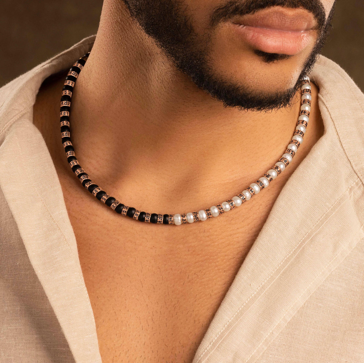 Karmic Renewal Pearl Onyx Mantra Necklace