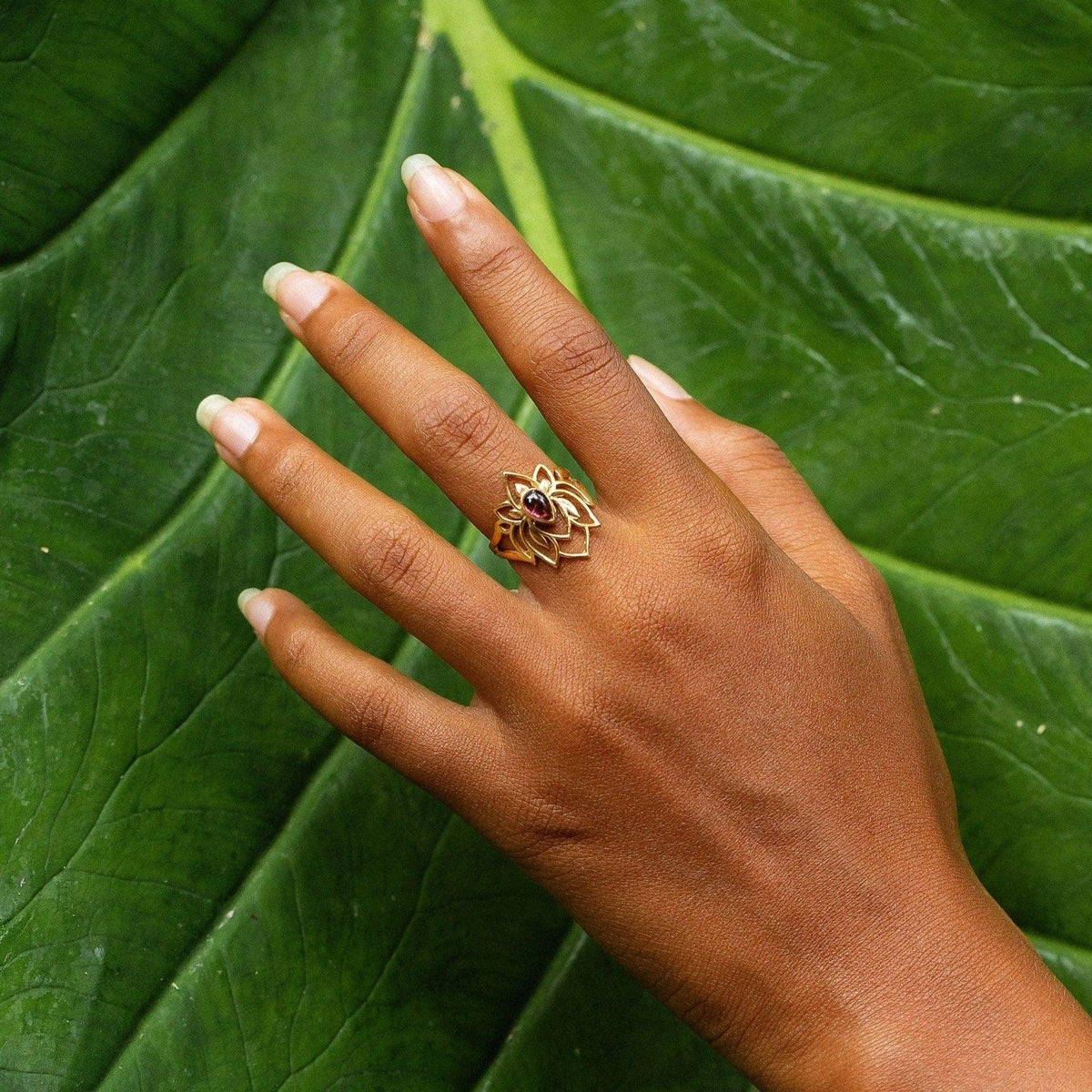 Karma and Luck  Rings - Womens  -  Abundant Bloom - Gold Plated Lotus Tourmaline Ring