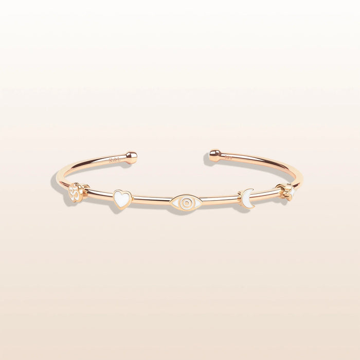 Blissful Light - White Enamel 5 Symbol Moonstone Cuff