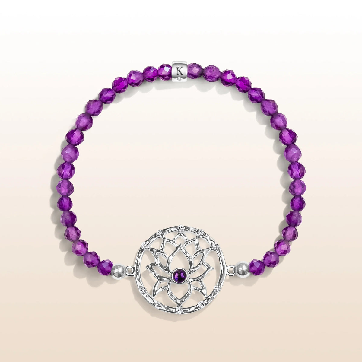 Tranquil Space - Amethyst Lotus Charm Bracelet