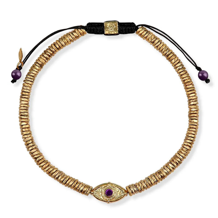 Karma and Luck  Bracelet  -  BR/GP EYE WITH ONYX AND 4MM HEISHI MENS MACRAME BRACELET
