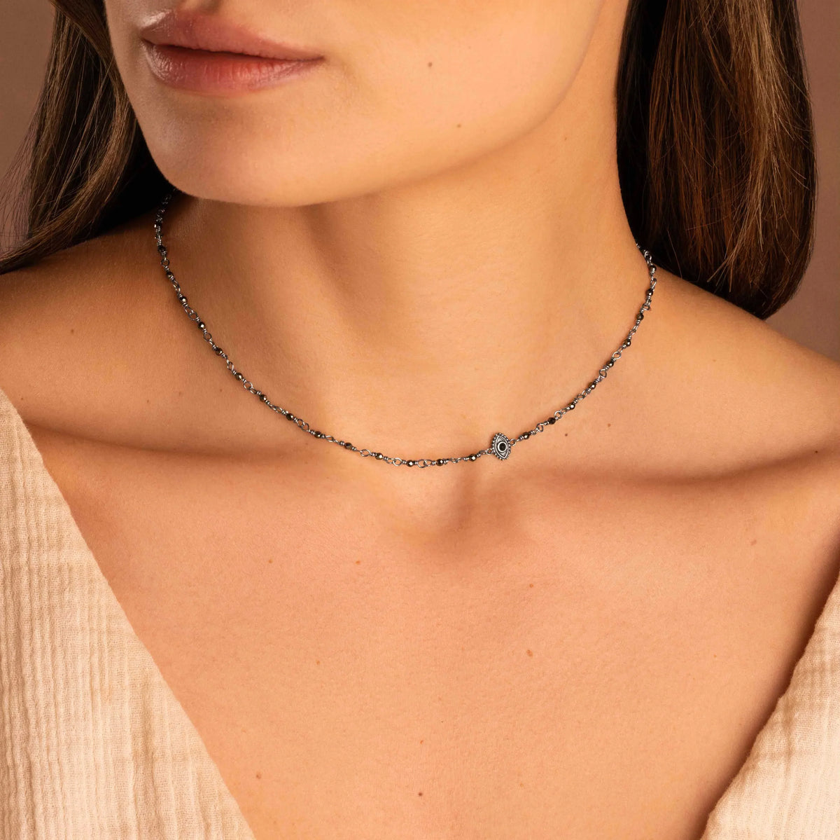 Harmony Guardian Hematite Evil Eye Necklace