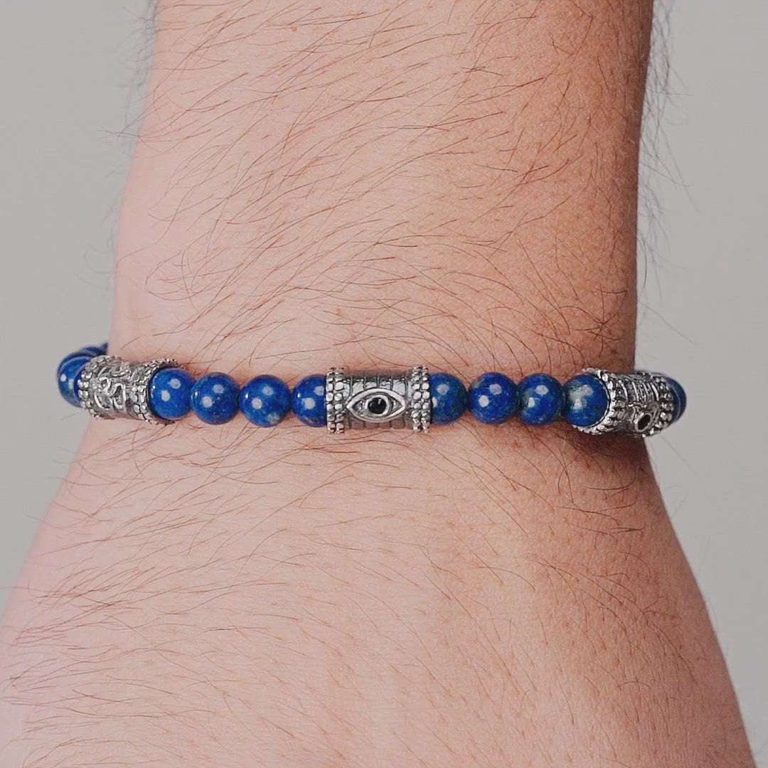 Mind of Wisdom Lapis Lazuli Bead Bracelet -evil eye history - karma and luck -  buy now