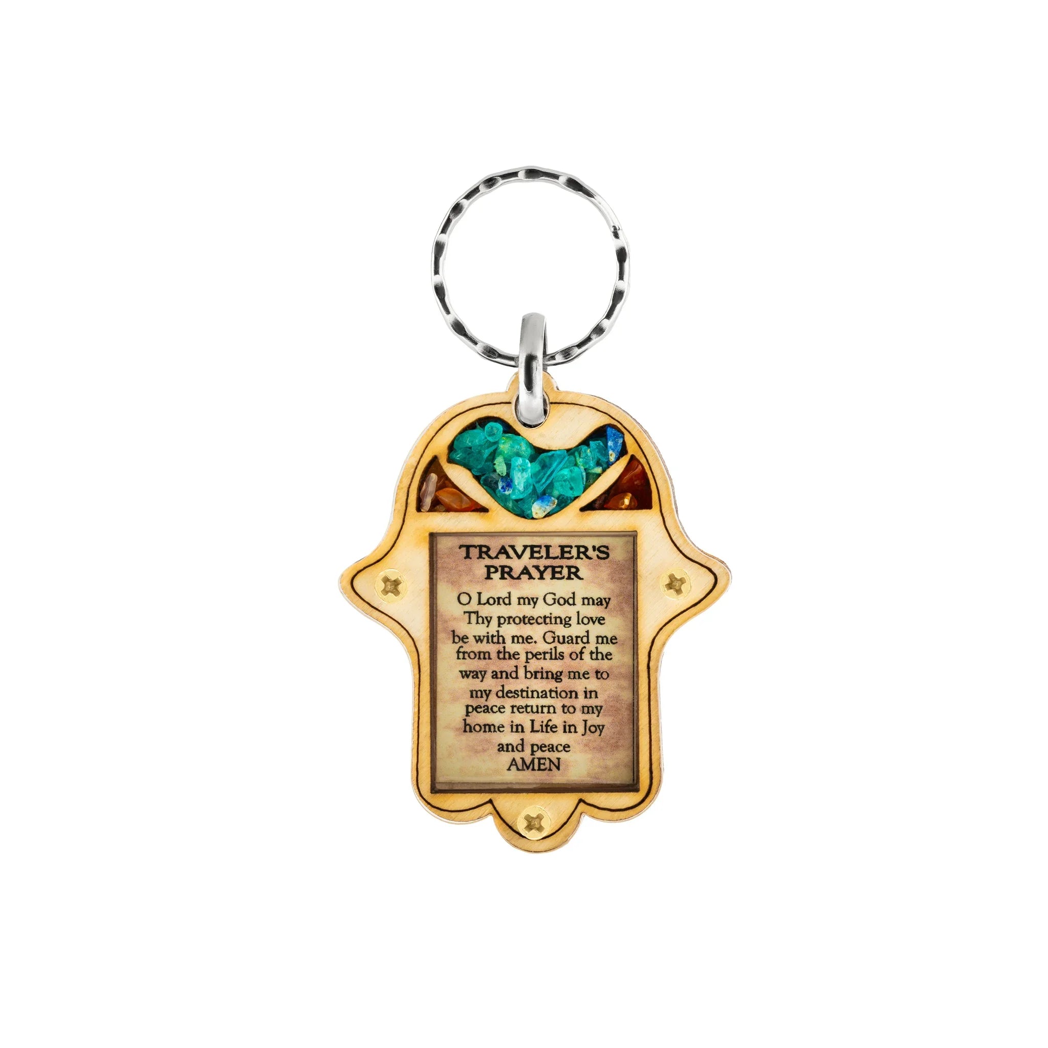 Hamsa Travelers Prayer Multi Stone Blessing Keychain | Karma and Luck