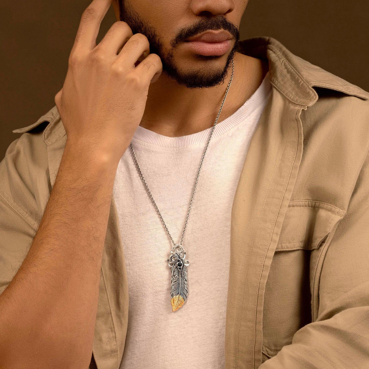 Protect & Shield - Horus Feather Black Onyx Pendant Necklace