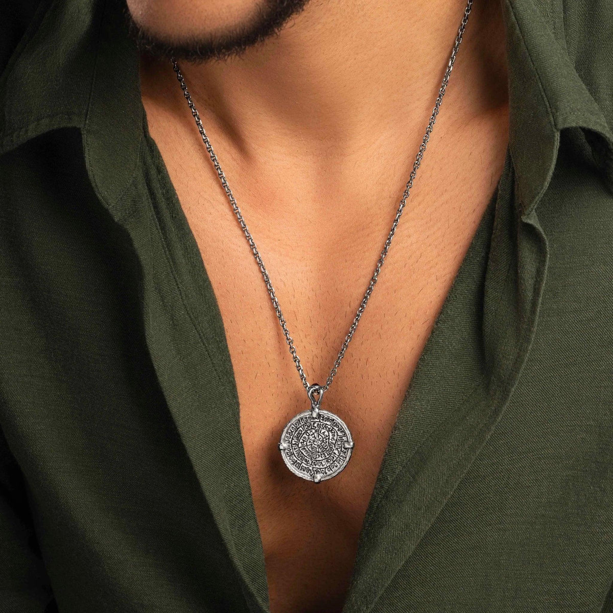 Mayan Wisdom - Onyx Coin Pendant Necklace