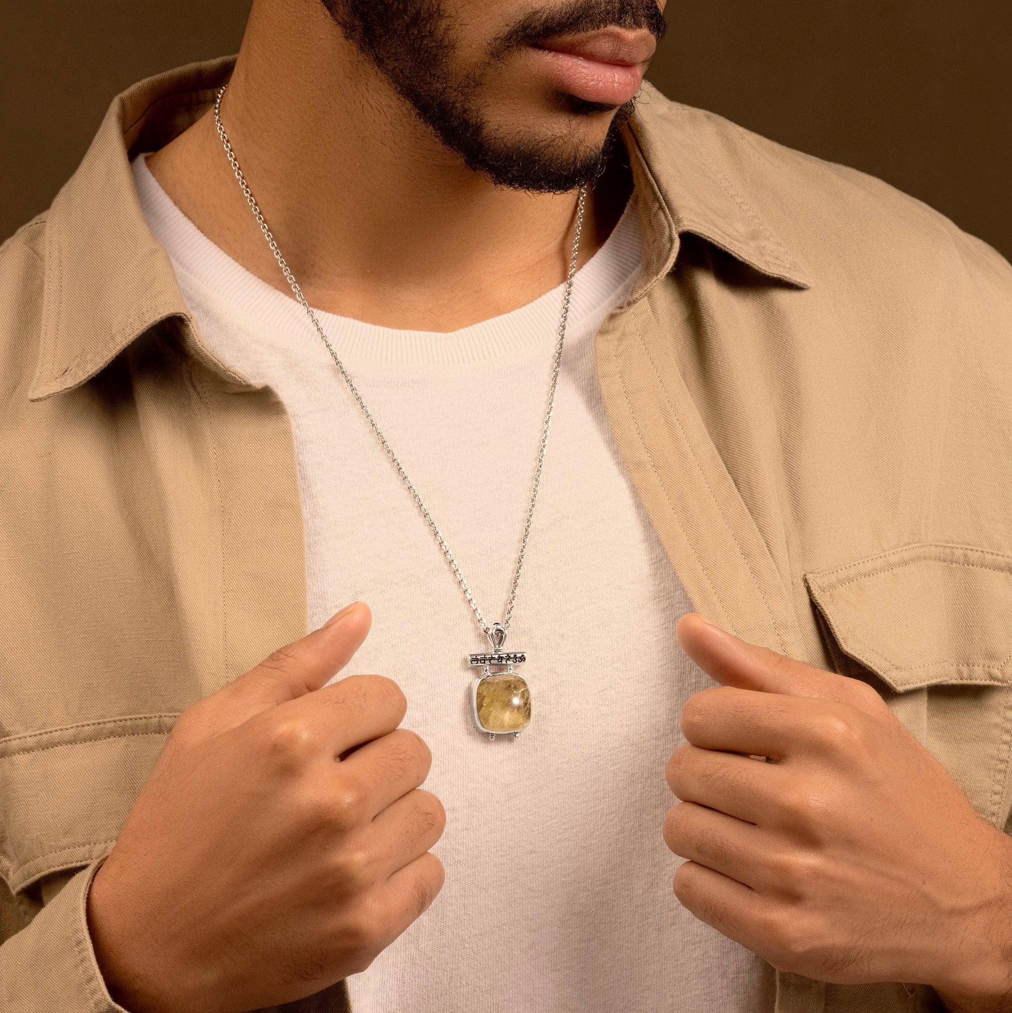 Abundant Shine - Citrine Cush Cab Mantra Pendant Necklace