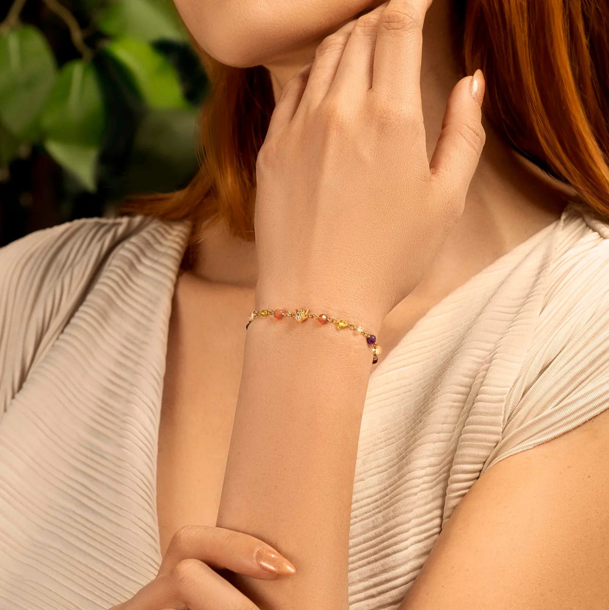 Invigorated Life Multi Stone Chakra Lotus Charm Bracelet
