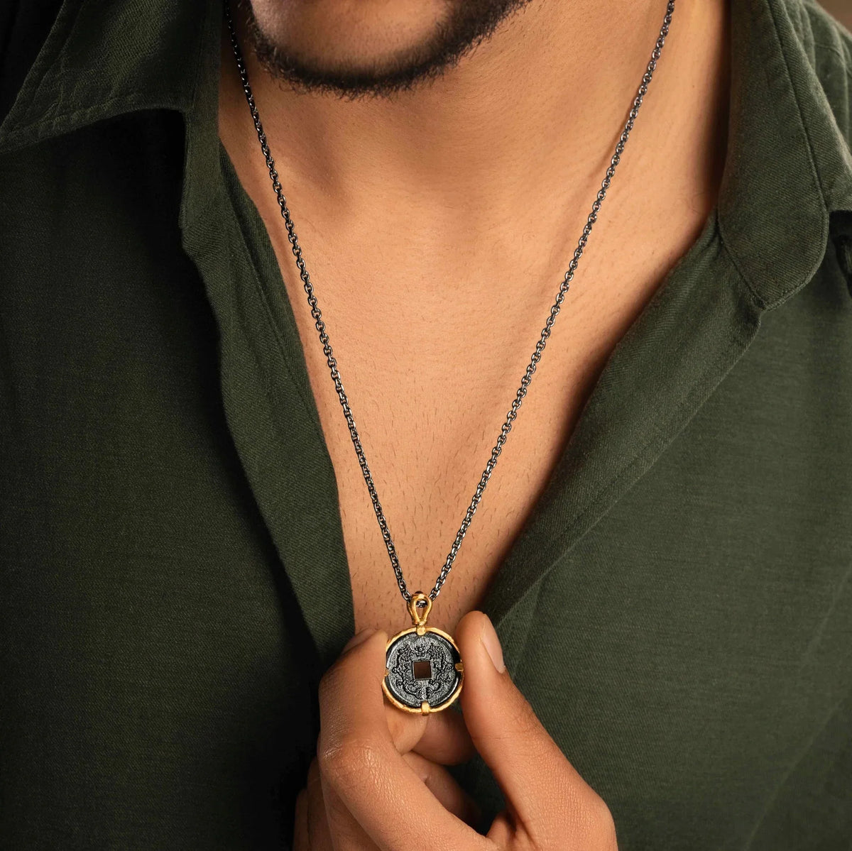 Prosperous Life - Onyx Chinese Coin Necklace