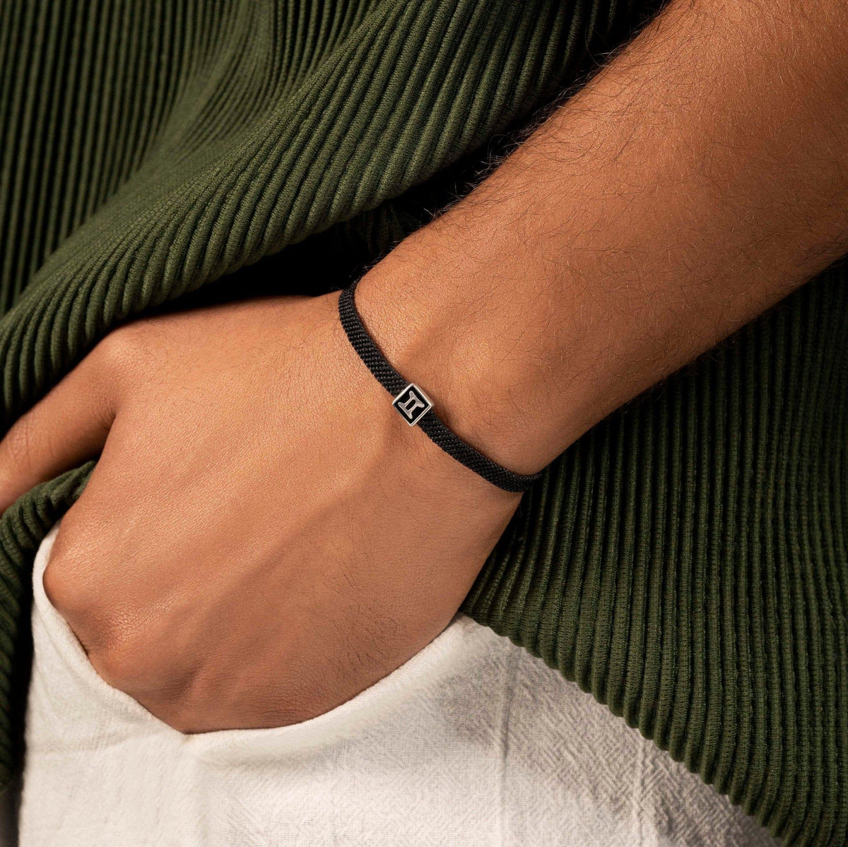 Karma and Luck  Bracelets - Mens  -  Witty & Enthusiastic - Black String Gemini Zodiac Bracelet