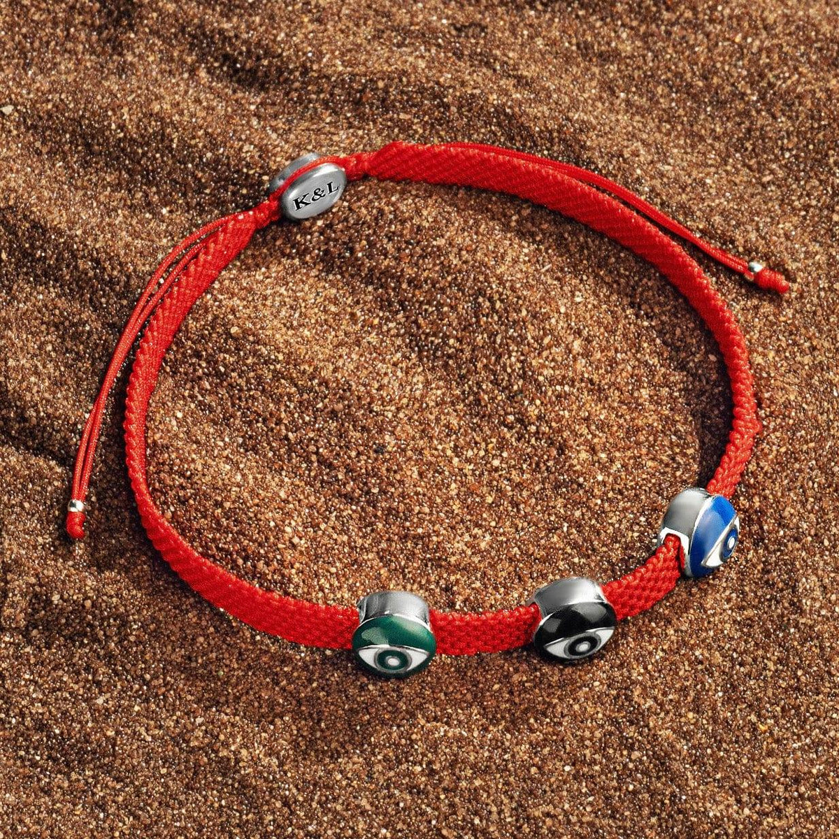 Karma and Luck  Bracelets - Red Mens  -  Triple Evil Eye Redstring Bracelet