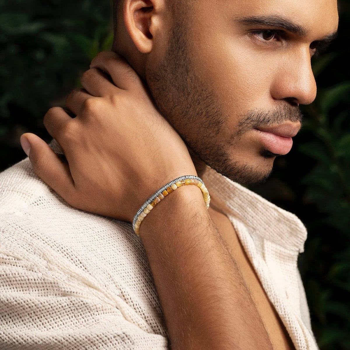 Karma and Luck  Bracelets - Mens  -  Absolute Clarity - Citrine Silver Heishi Bracelet
