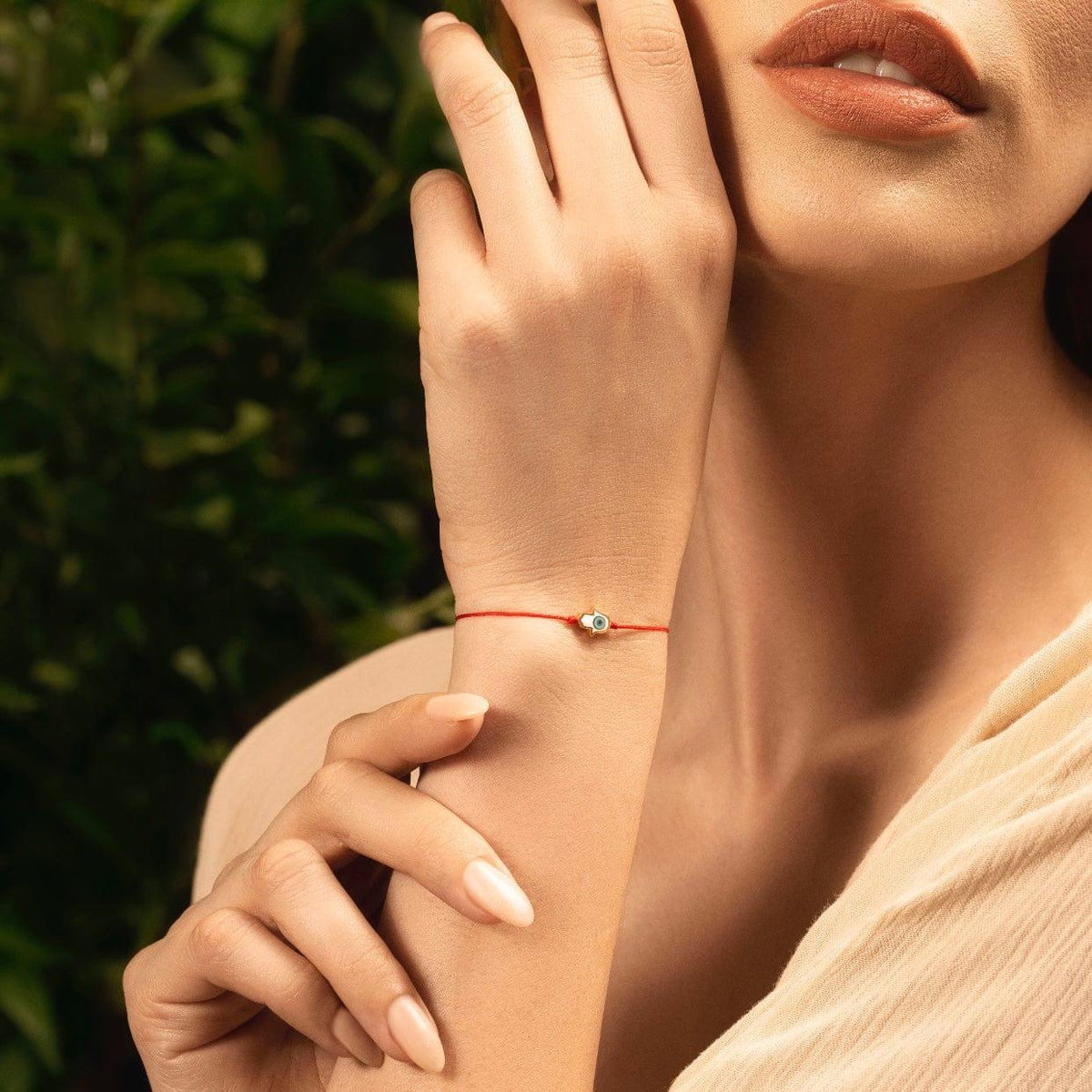 Karma and Luck  Bracelets - Red Womens  -  Charismatic Personality - White Enamel Hamsa Red String Bracelet