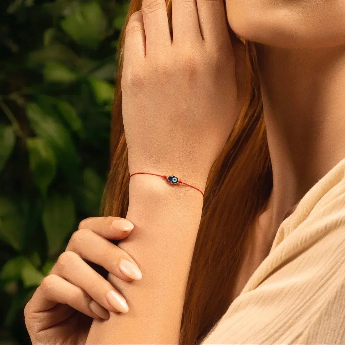 Karma and Luck  Bracelets - Red Womens  -  Ultimate Shield- Navy Enamel Hamsa Red String Bracelet