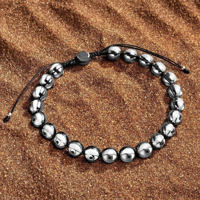 Karma and Luck  Bracelets - Mens  -  Peaceful Protector - White Enamel Evil Eye Charm Bracelet