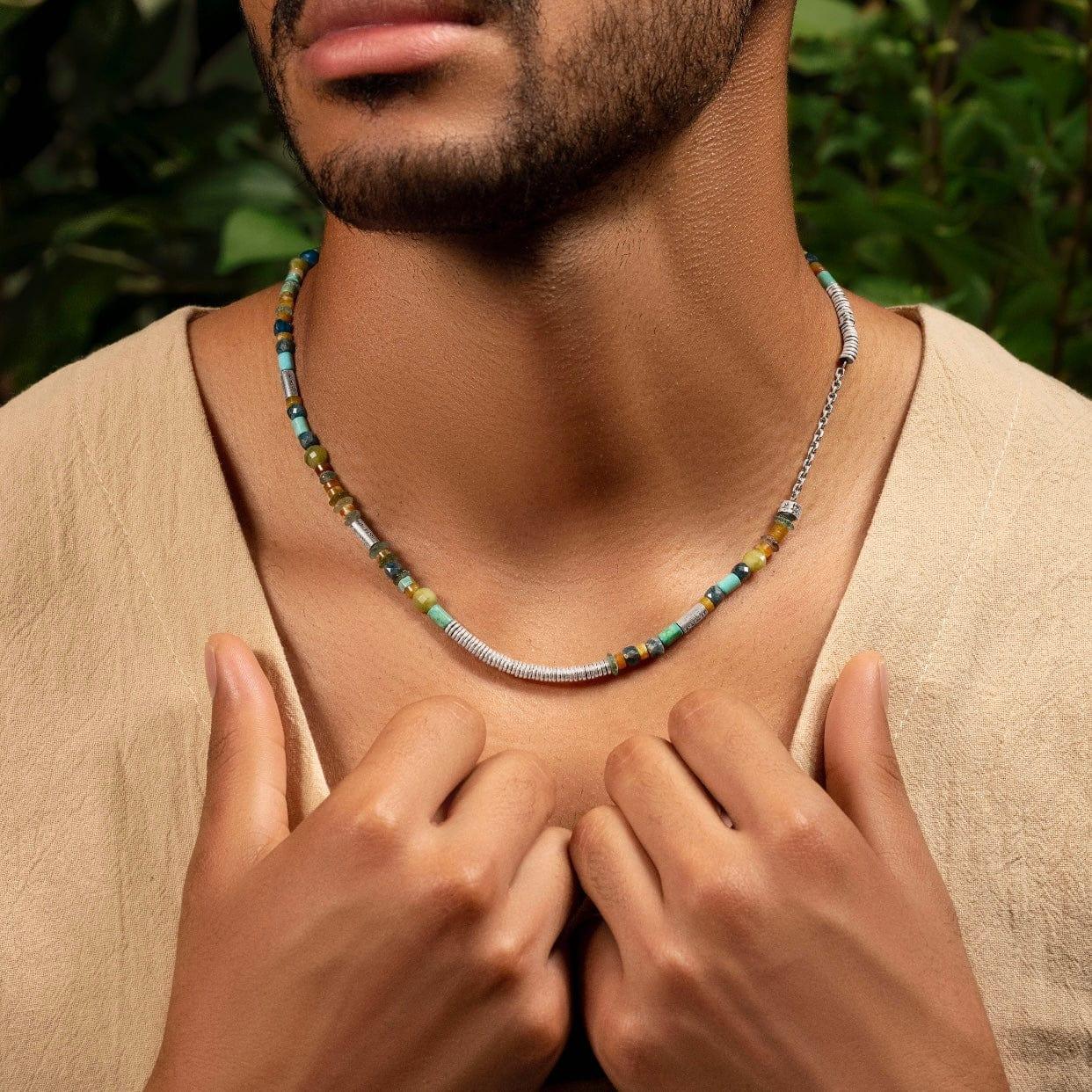 Karma and Luck  Necklaces - Mens  -  Attract Success - Multi Stone Positive Mantra Heishi Necklace