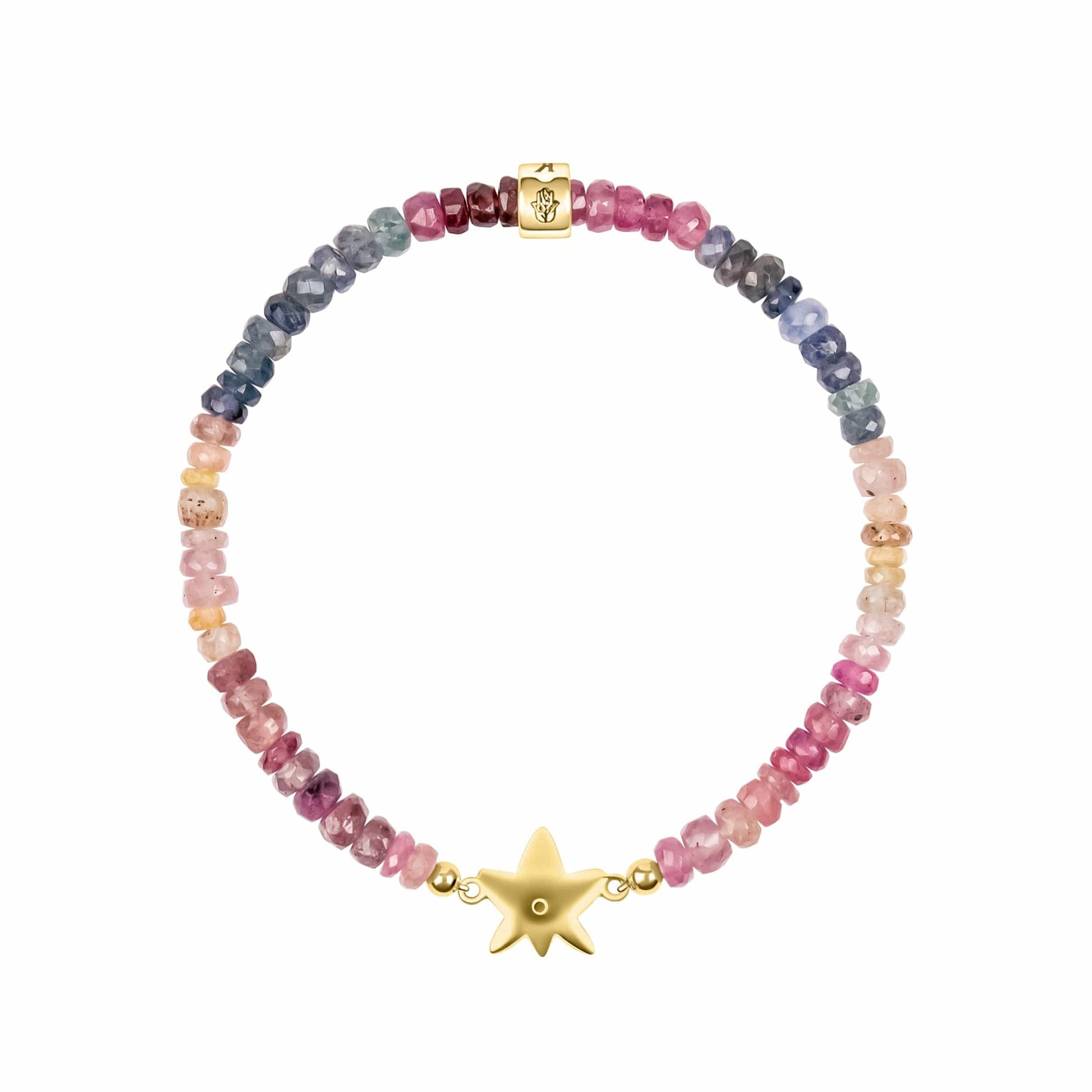 Karma and Luck  Bracelets - Womens  -  18 k .5 mc GP Brass White Enamel Lotus w/ diamond, mixed saphire Bracelet