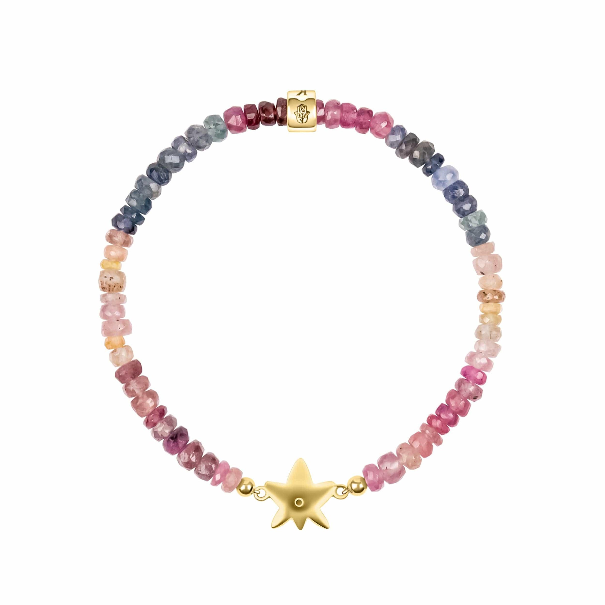 Karma and Luck  Bracelets - Womens  -  18 k .5 mc GP Brass White Enamel Lotus w/ diamond, mixed saphire Bracelet