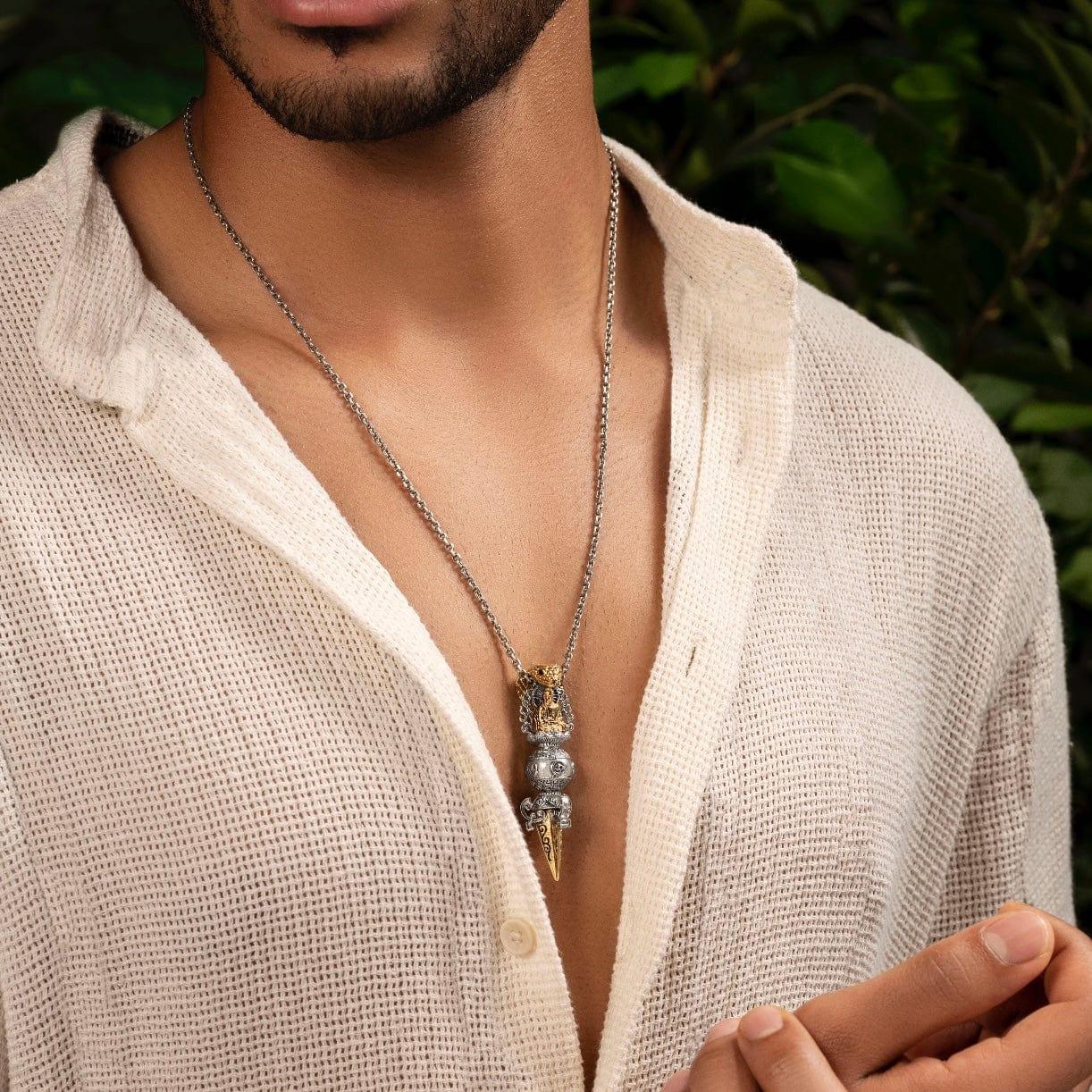 Karma and Luck  Necklaces - Mens  -  Higher Power - Snakehead Mantra Pendant Necklace