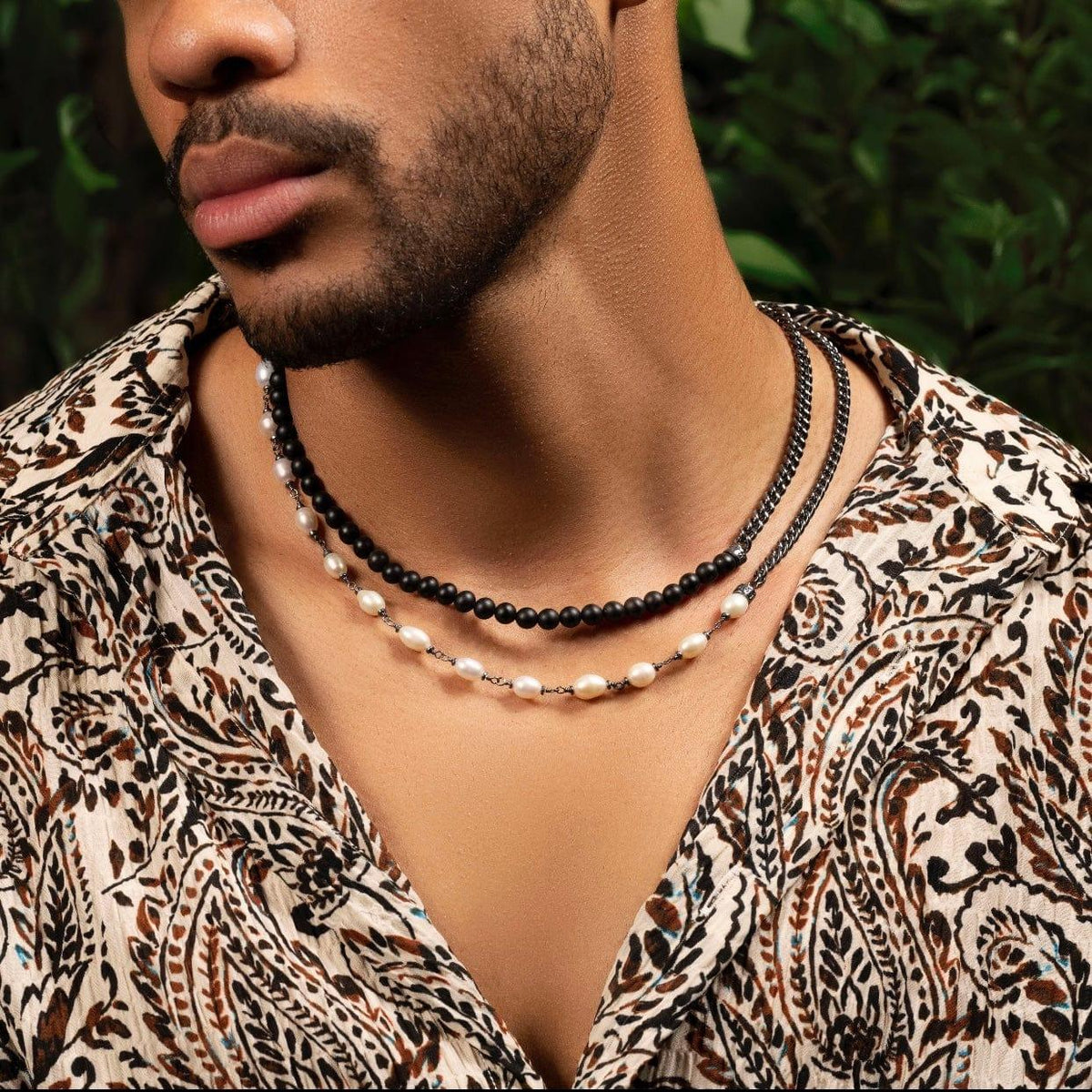 Karma and Luck  Necklaces - Mens  -  Divine Endurance - Matte Onyx Mantra Pearl Necklace