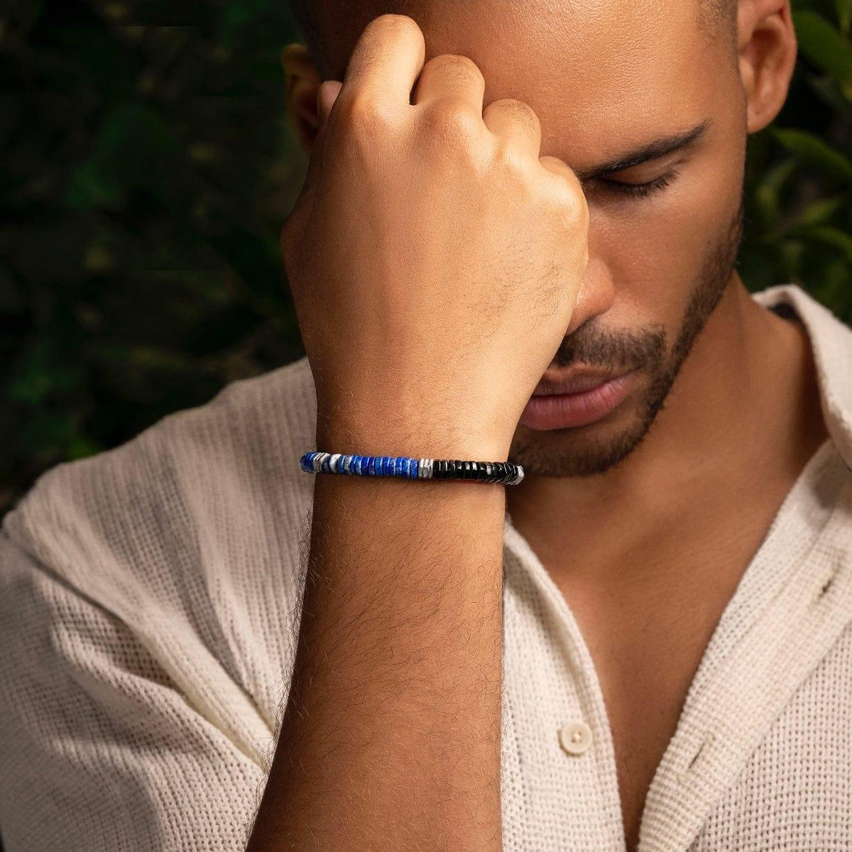 Karma and Luck  Bracelets - Mens  -  Serene Spirit - Black Onyx Lapis Lazuli Heishi Bracelet
