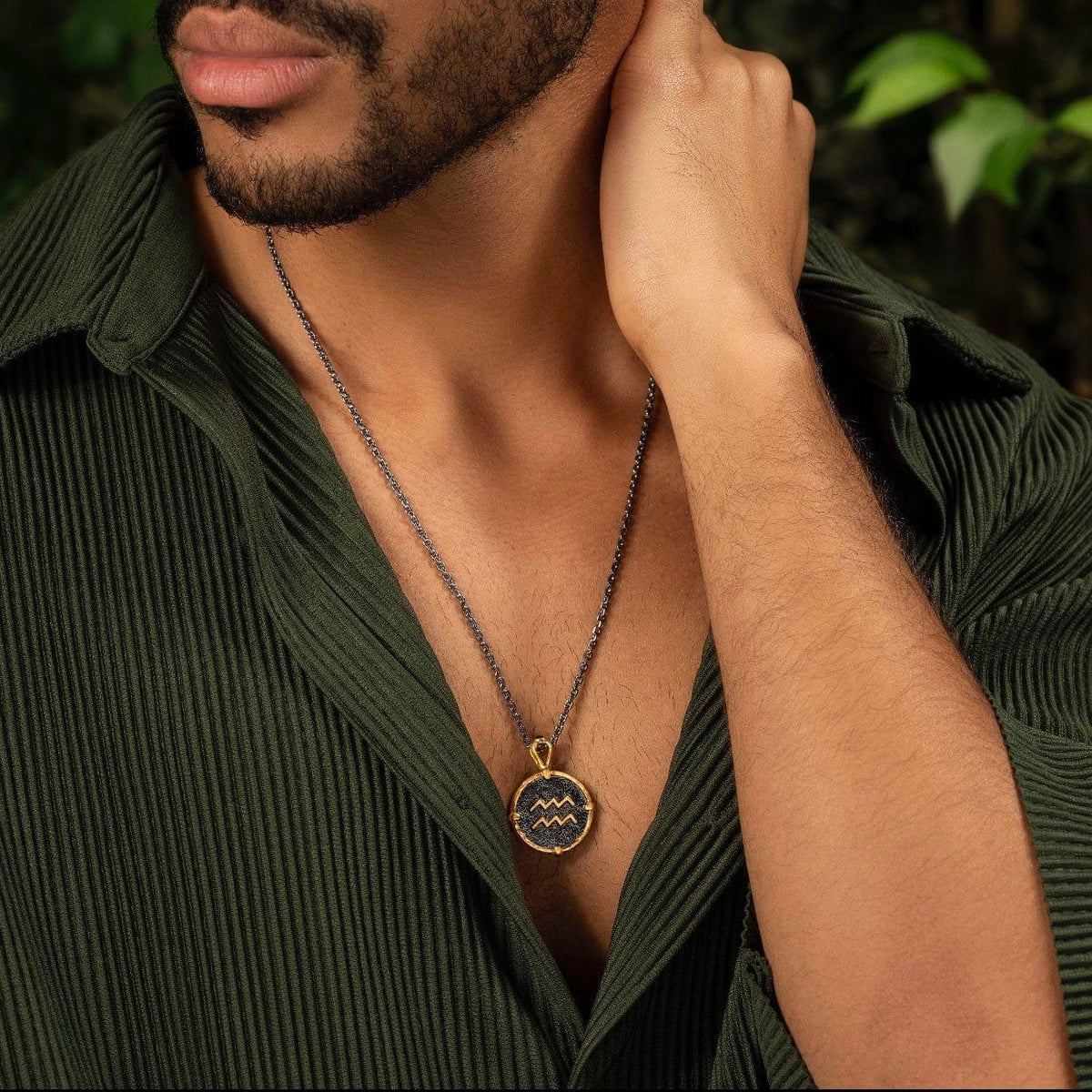 Karma and Luck  Necklaces - Mens  -  Creative Humanitarian - Aquarius Zodiac Onyx Necklace