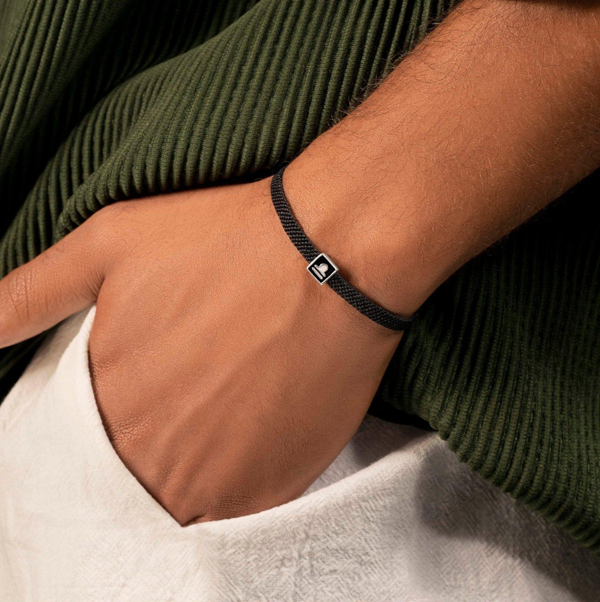 Karma and Luck  Bracelets - Mens  -  Diplomatic & Kind - Black String Libra Zodiac Bracelet